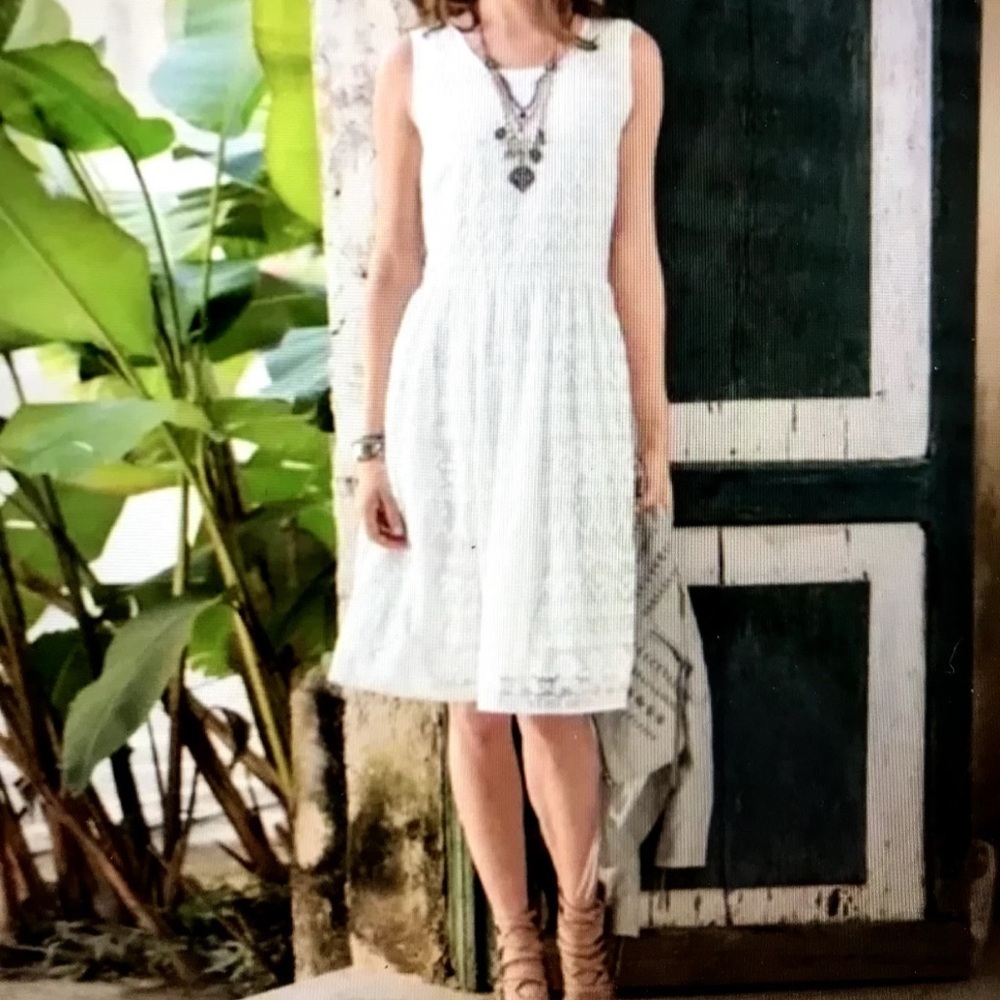 Sundance In A Heartbeat Dress Sz 12 Embroidered Mesh and Lace Knee Off White